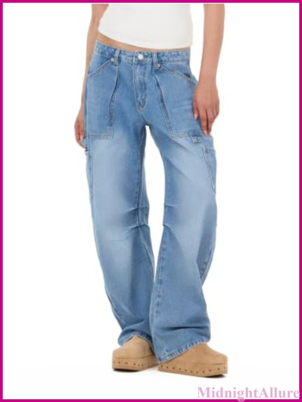 Barrel-Leg Cargo Jeans Cotton Blend Wide Barrel Silhouette Denim Pants